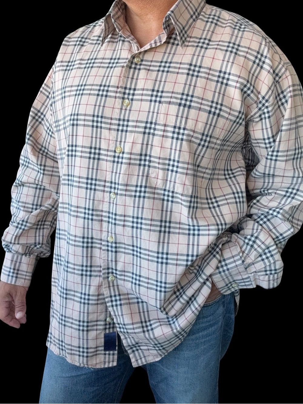 Burberry London button down long sleeve shirt nova check plaid XL Made in USA